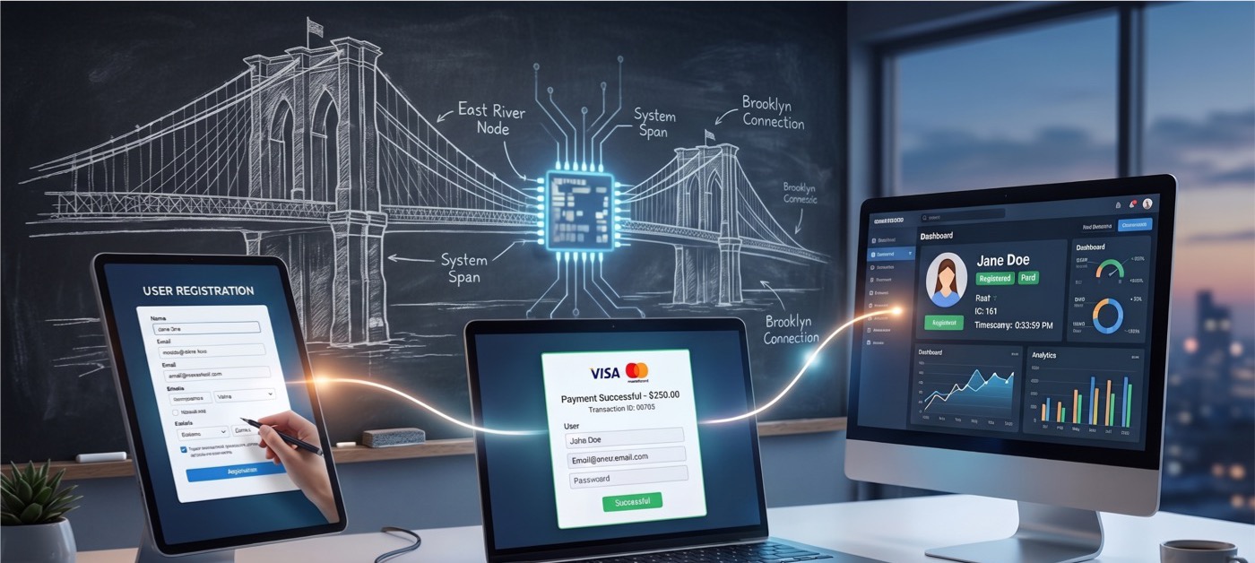 Systems connected by WebTekton — registration, payments, and dashboards in sync
